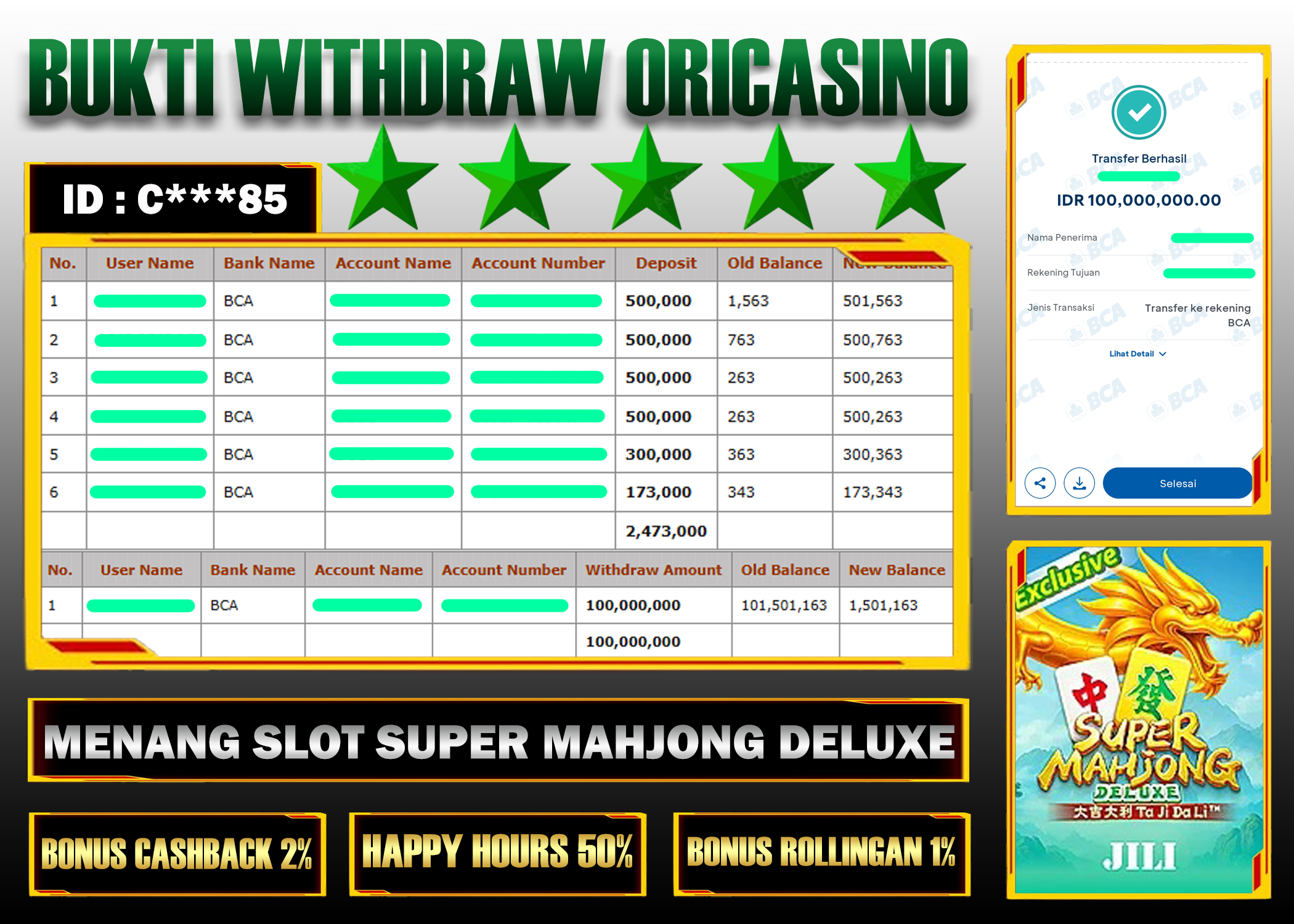 BUKTI KEMENANGAN SLOT SUPER MAHJONG DELUXE PROVIDER JILI